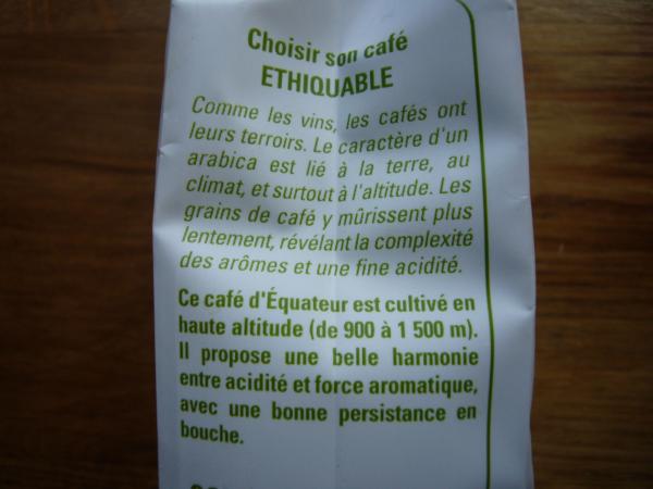 Ethiquable - Cafe dEquateur 250g - francouzký text